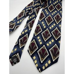 ZIGGURAT Men's Silk Necktie Blue Geometric Diamond Pattern Business Formal